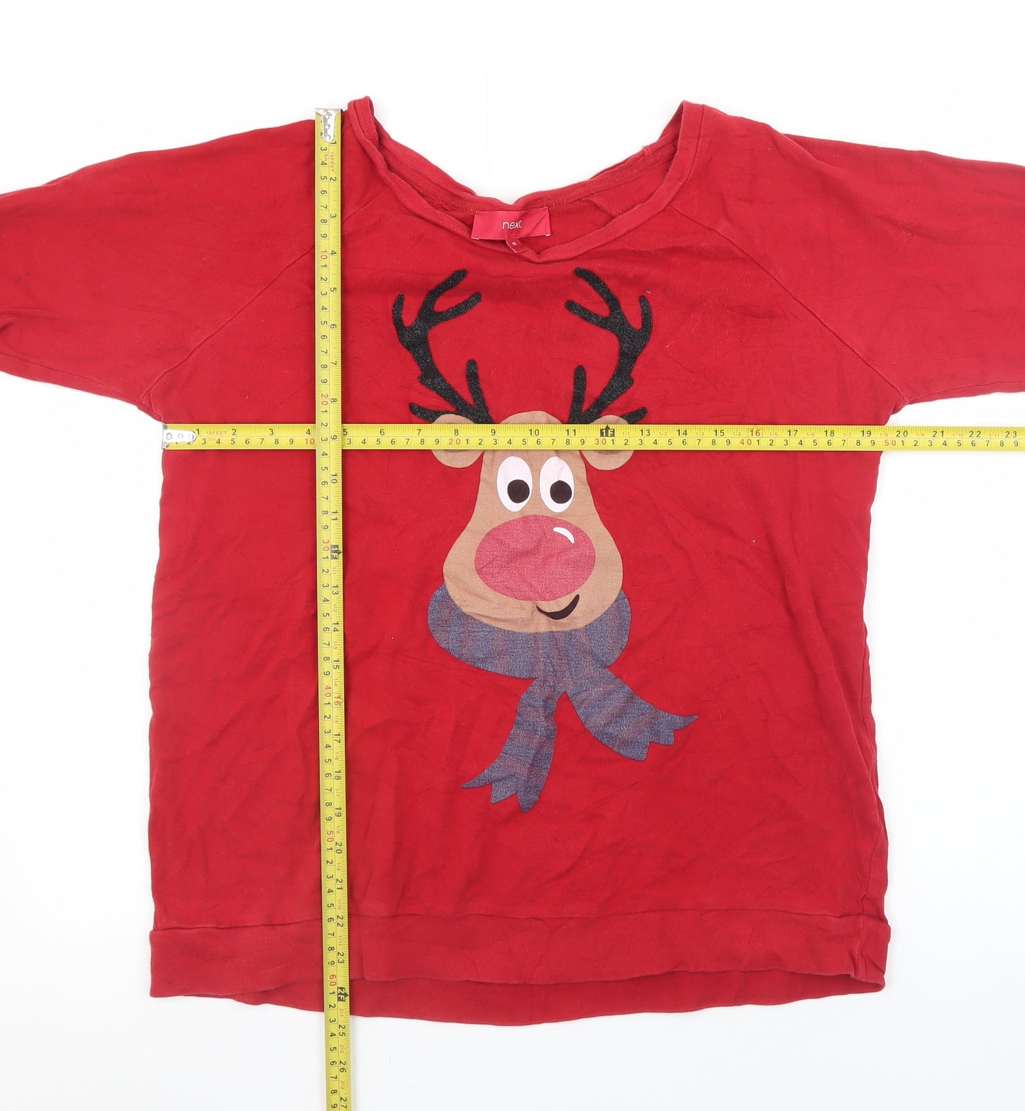 Next Women's Red Reindeer Christmas Long Sleeve T-Shirt UK 16