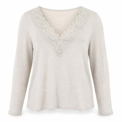 MNG Women’s Beige V-Neck Lace Trim Long Sleeve Knit Jumper Size 12