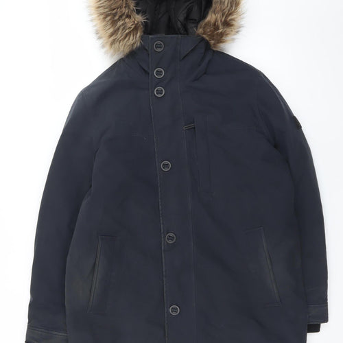 Mavi Men's Blue L Hooded Parka Coat Faux Fur Trim Waterproof