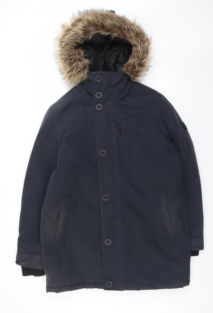 Mavi Men's Blue L Hooded Parka Coat Faux Fur Trim Waterproof