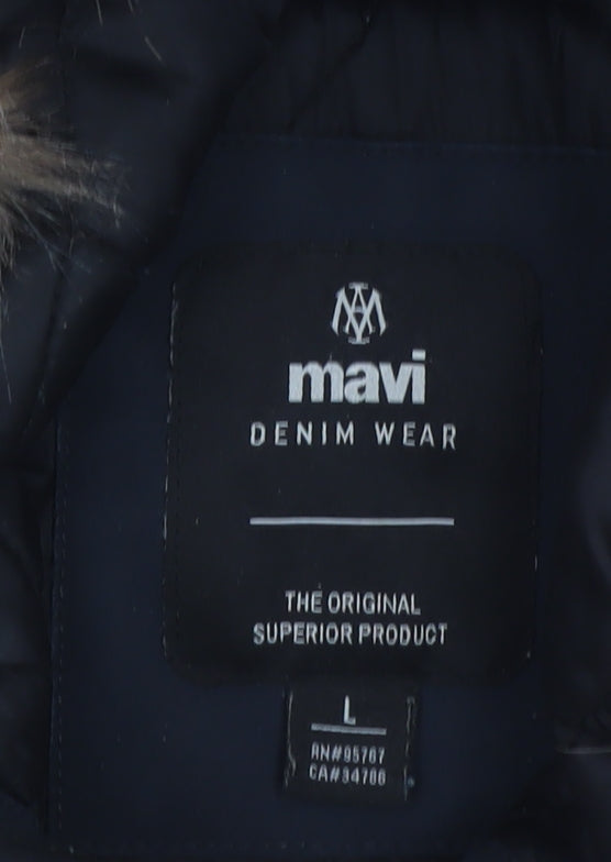Mavi Men's Blue L Hooded Parka Coat Faux Fur Trim Waterproof