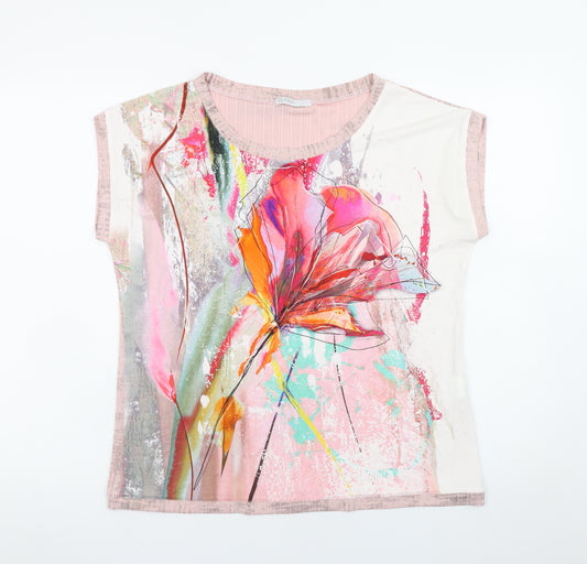 Pyropo Women’s Multicoloured Floral Art Print Short Sleeve T-Shirt Size 16