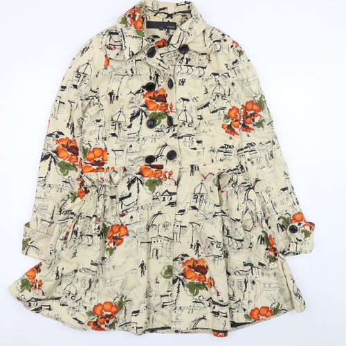 Next Women Beige Floral City Print Trench Coat Size 12