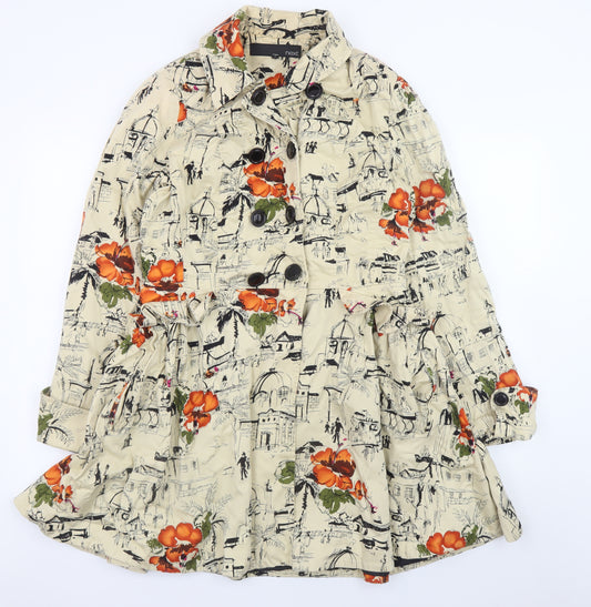 Next Women Beige Floral City Print Trench Coat Size 12
