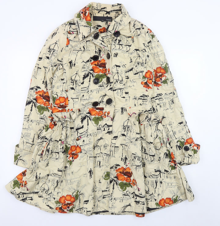 Next Women Beige Floral City Print Trench Coat Size 12