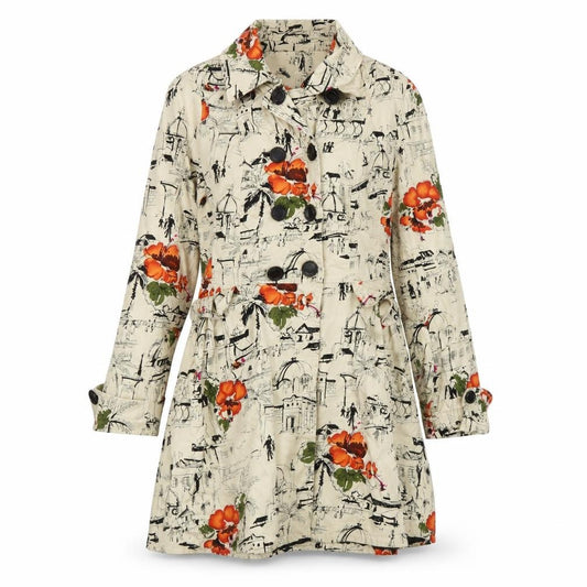 Front view of Next Women Beige Floral City Print Trench Coat, size 12