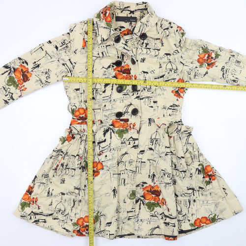 Next Women Beige Floral City Print Trench Coat Size 12