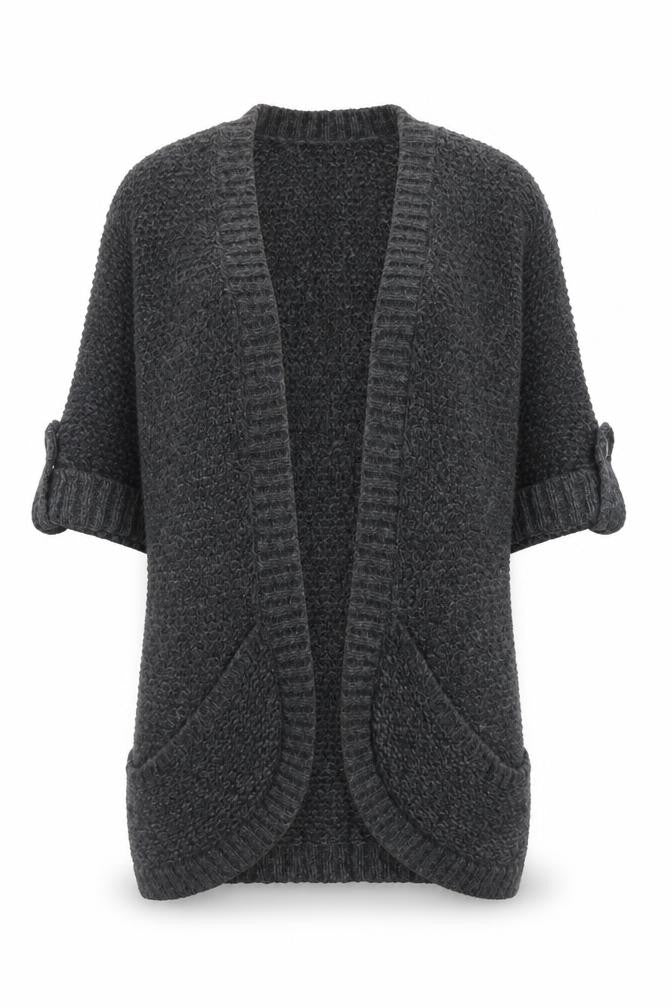 Front view of ESPRIT Women’s Grey Chunky Knit Open Front Cardigan L