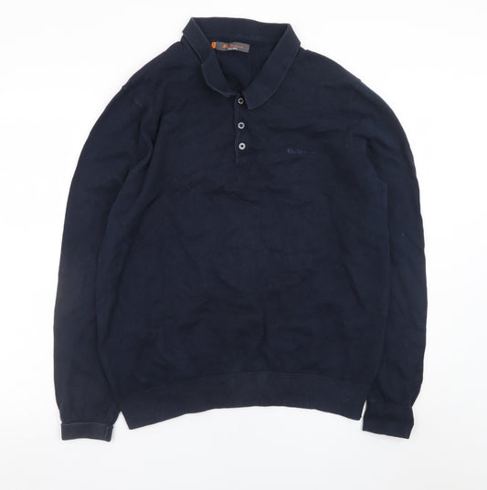 Ben Sherman Men's Blue Long Sleeve Cotton Polo Shirt XL