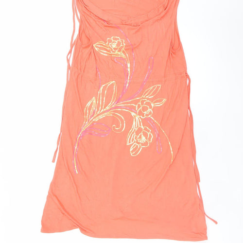 Oasis Women’s Orange Embroidered Shift Dress Size 10 Sleeveless