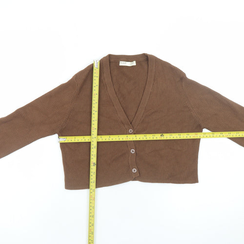 Pull & Bear Women's Brown Cropped Knit Cardigan Size 8