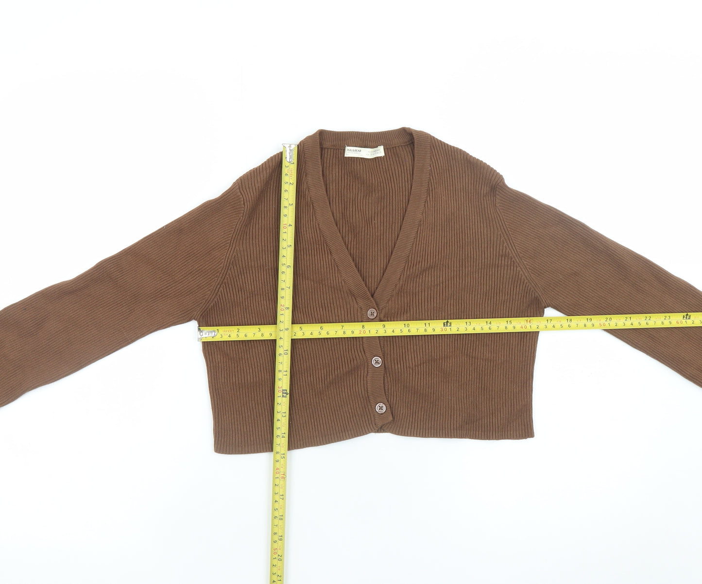 Pull & Bear Women's Brown Cropped Knit Cardigan Size 8