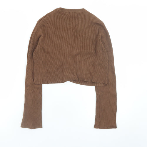 Pull & Bear Women's Brown Cropped Knit Cardigan Size 8