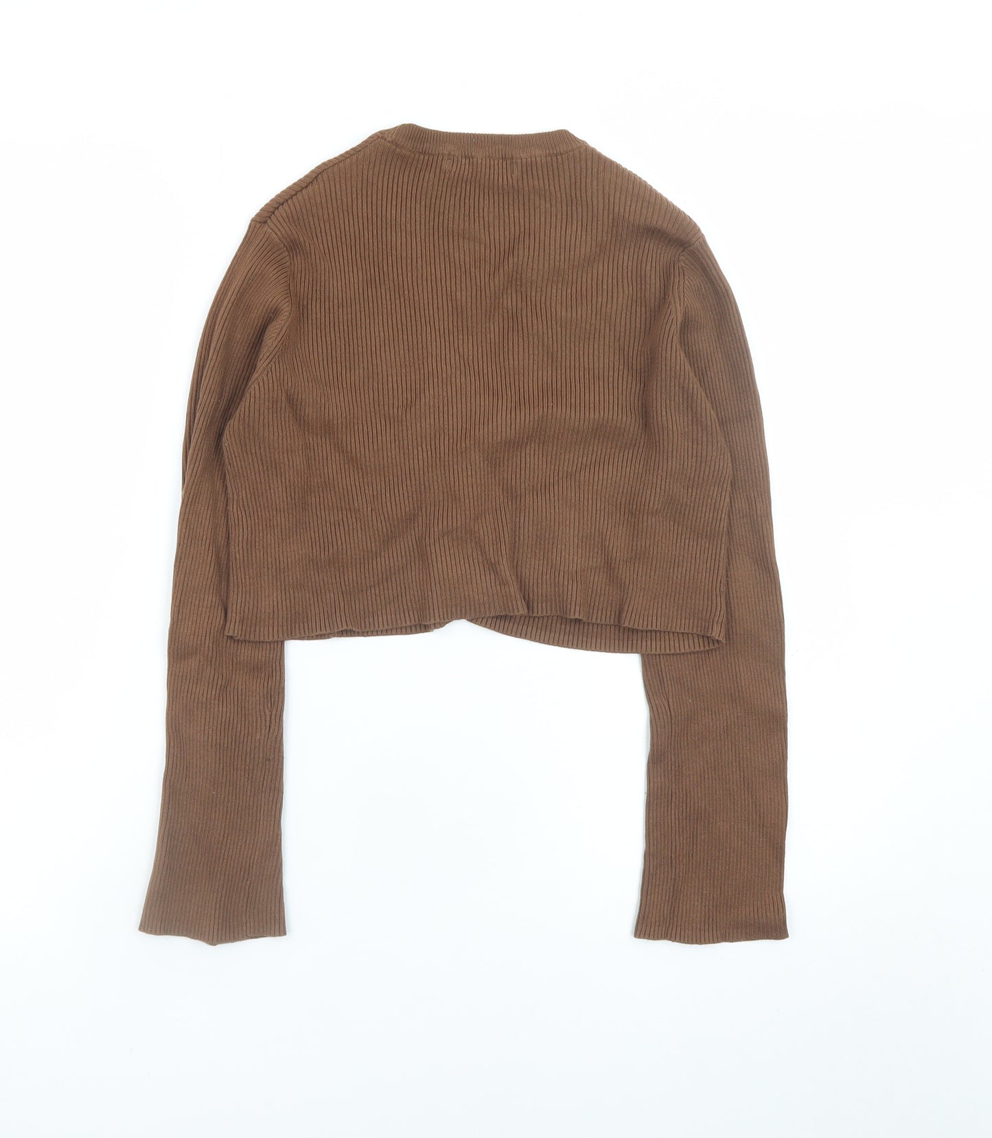 Pull & Bear Women's Brown Cropped Knit Cardigan Size 8