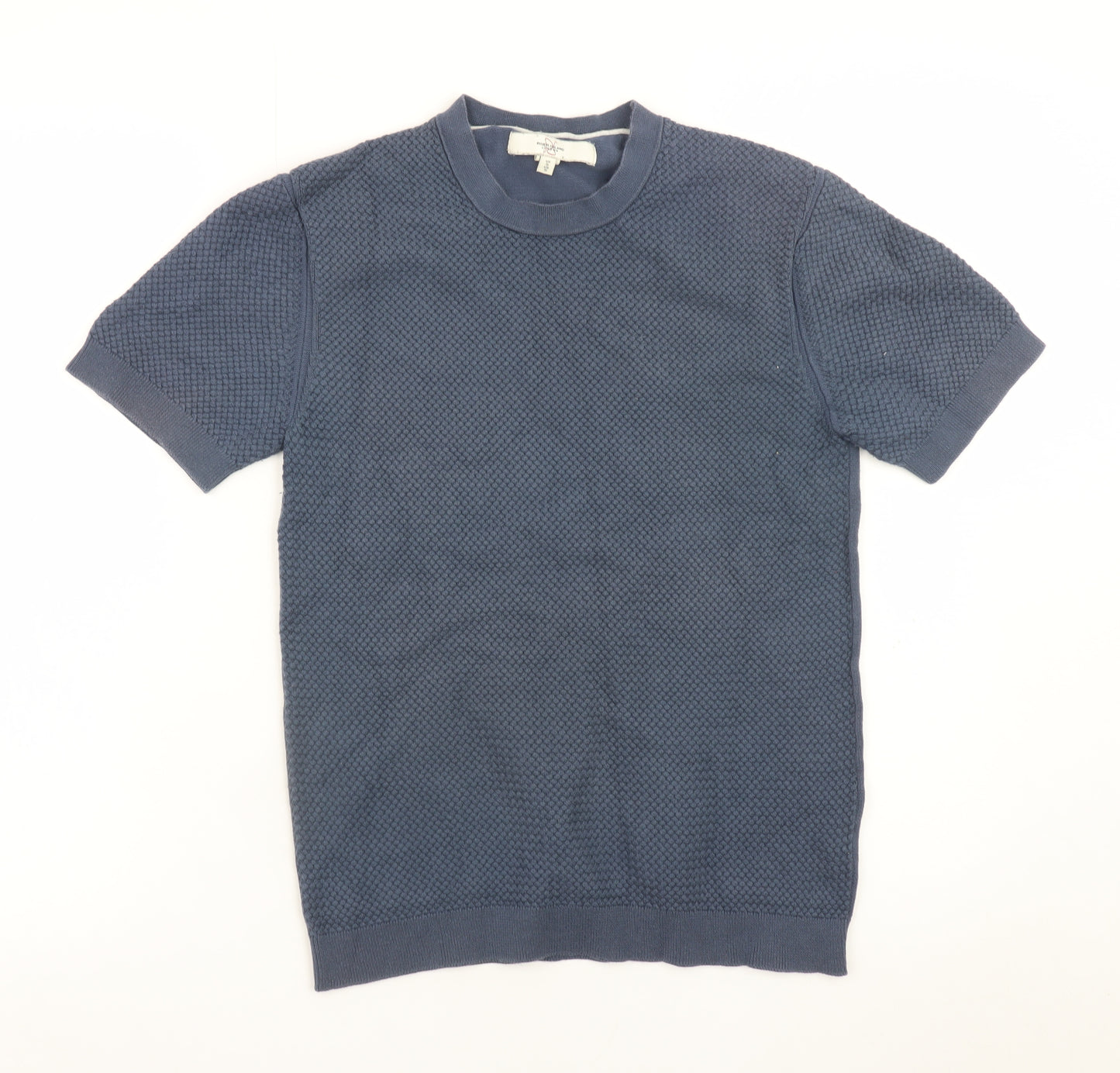 River Island Men's Blue Textured Knit Crew Neck Short Sleeve T-Shirt Size S