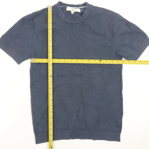 River Island Men's Blue Textured Knit Crew Neck Short Sleeve T-Shirt Size S