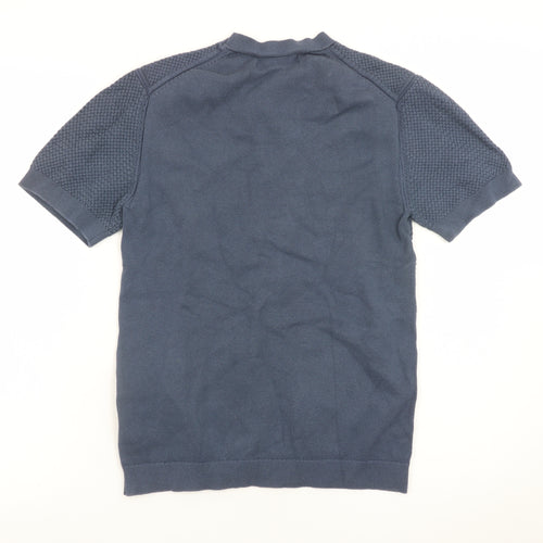 River Island Men's Blue Textured Knit Crew Neck Short Sleeve T-Shirt Size S