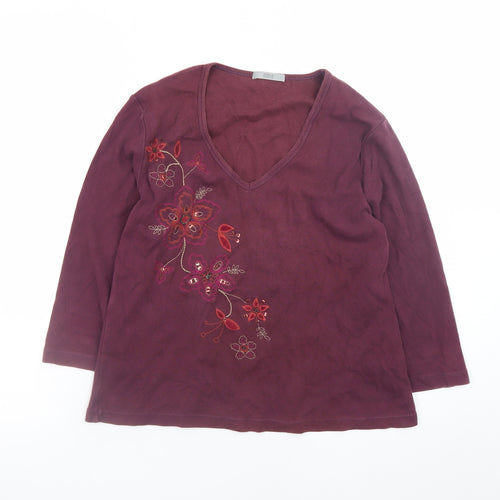 Marks and Spencer Women’s Purple Floral Embroidered V-Neck Top Size 16