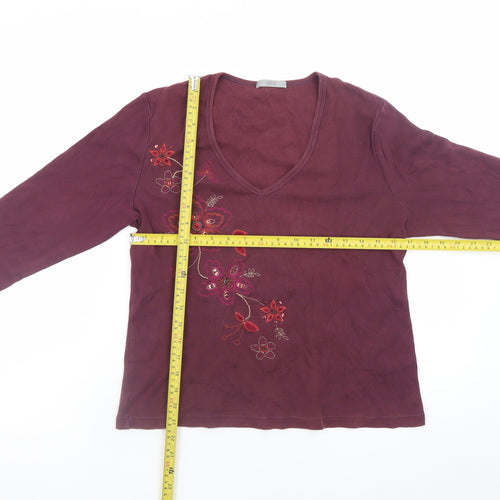 Marks and Spencer Women’s Purple Floral Embroidered V-Neck Top Size 16