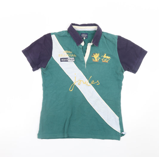 Joules Womens Green Polo Shirt Size 10 Collared Embroidered 100% Cotton