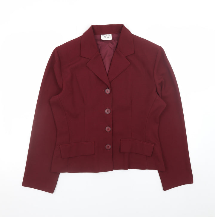 TAGG Women's Red Size 14 Blazer Jacket Single-Breasted Workwear