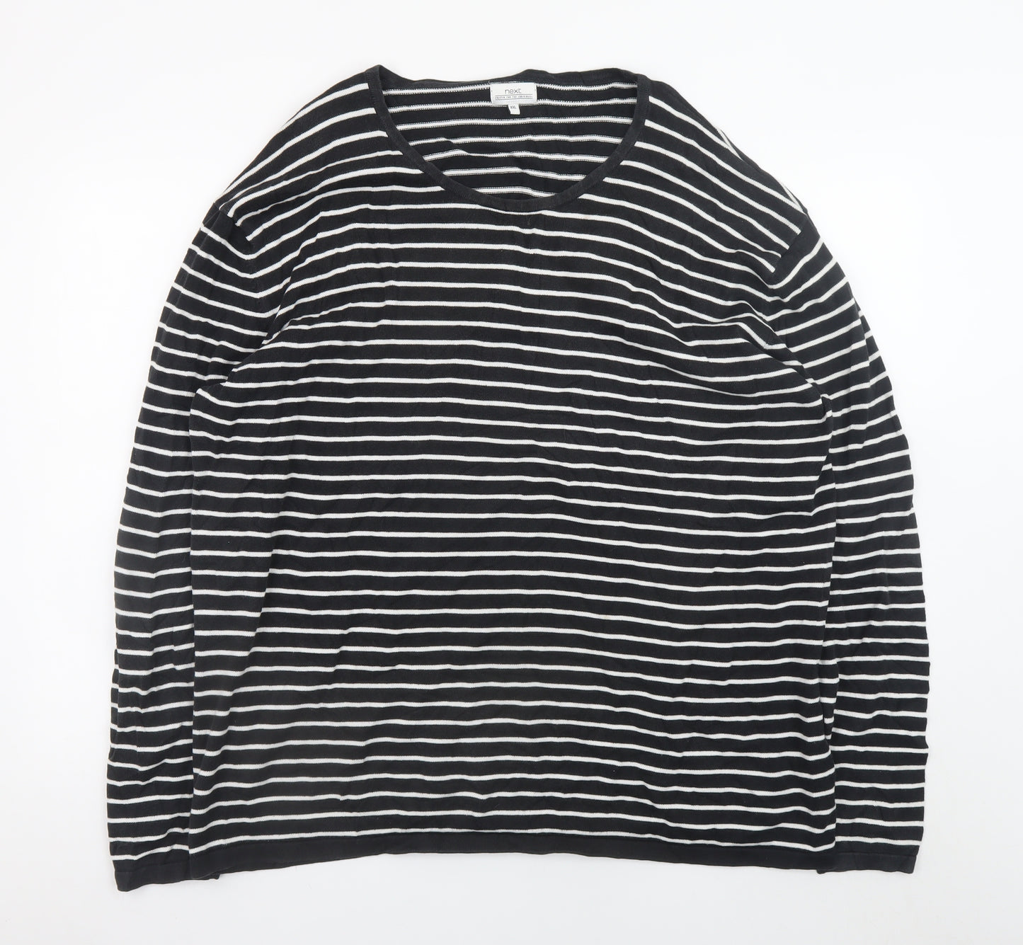 Next Women’s Black White Striped V-Neck Cotton Pullover Jumper 2XL