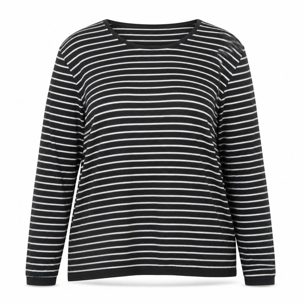 Front view of Next Women’s Black White Striped V-Neck Cotton jumper 2XL