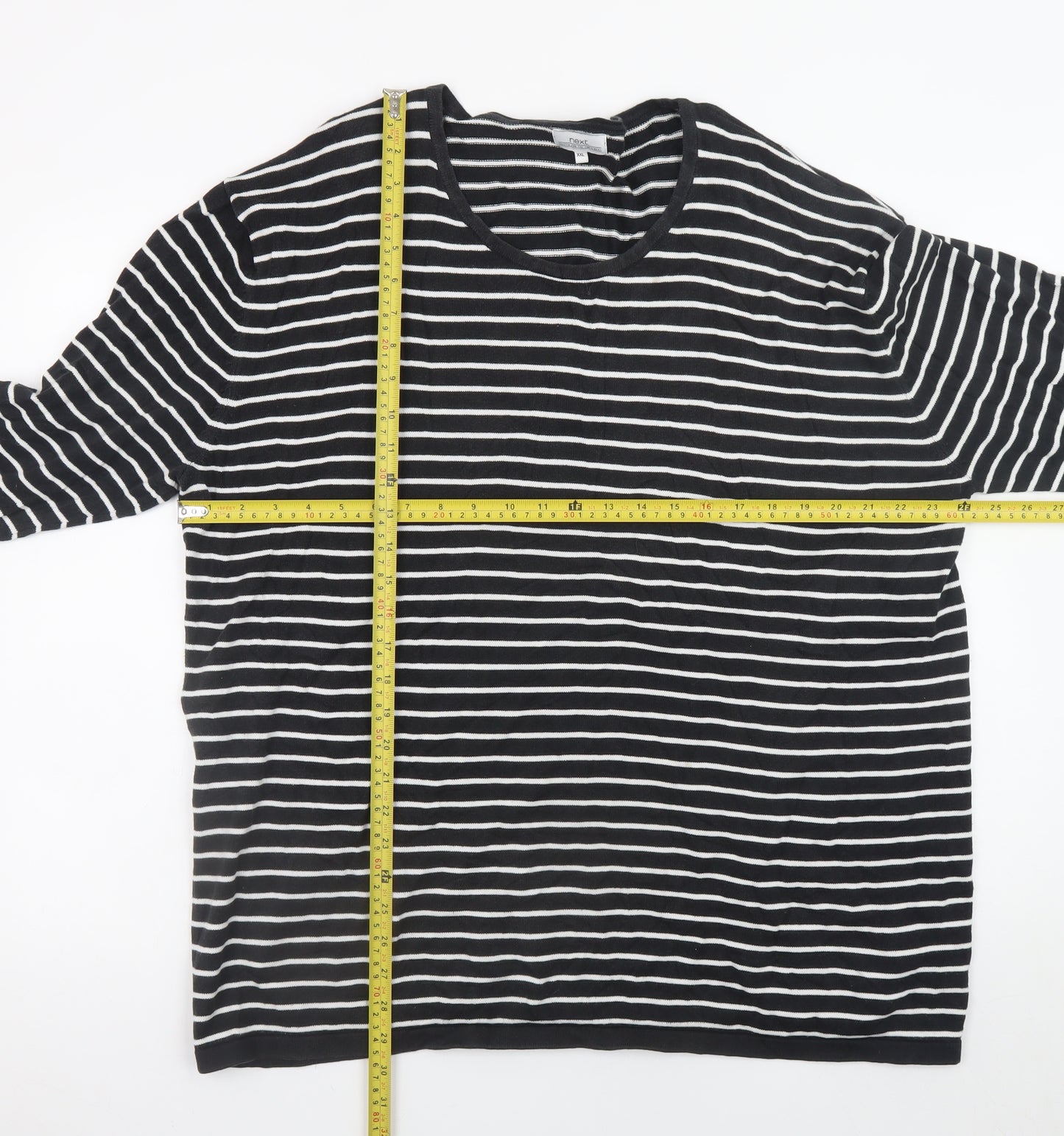 Next Women’s Black White Striped V-Neck Cotton Pullover Jumper 2XL