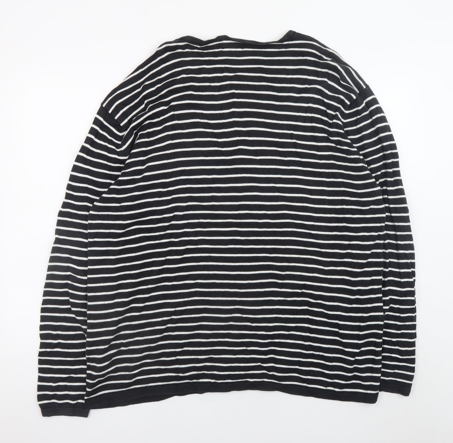 Next Women’s Black White Striped V-Neck Cotton Pullover Jumper 2XL
