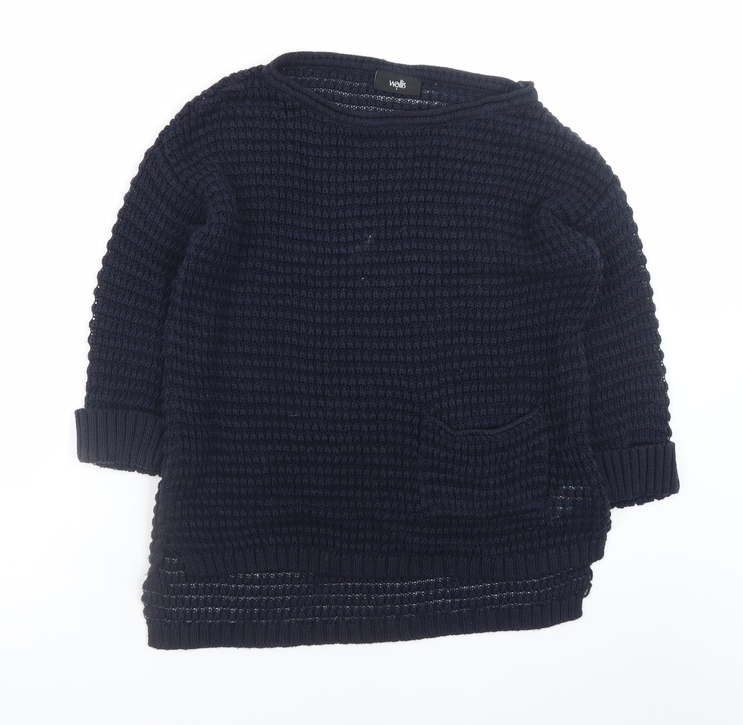 Wallis Women’s Blue Waffle-Knit Cotton Pullover Jumper Size S