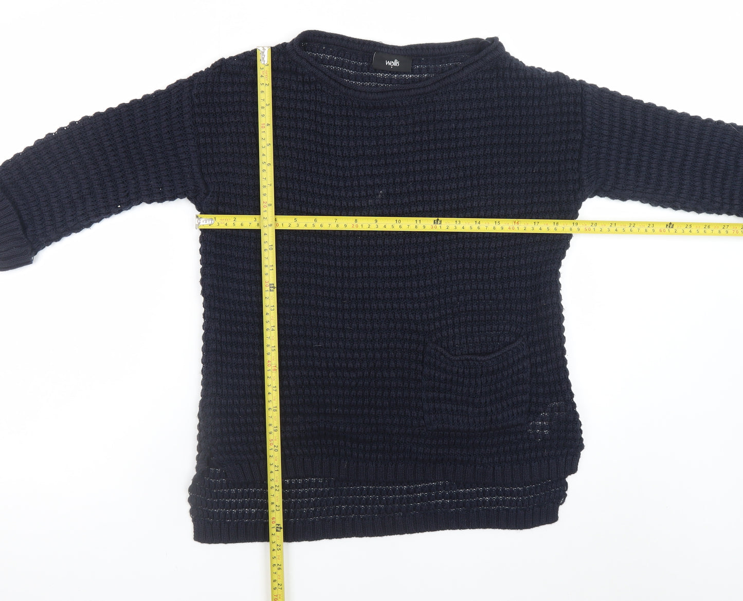 Wallis Women’s Blue Waffle-Knit Cotton Pullover Jumper Size S