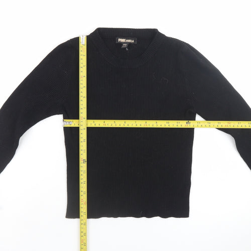 Pink Vanilla Women's Black Faux Fur Trim Knit Long Sleeve Top M/L
