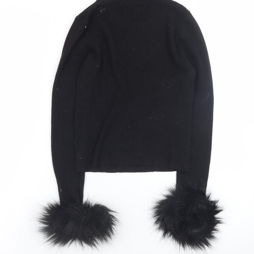 Pink Vanilla Women's Black Faux Fur Trim Knit Long Sleeve Top M/L