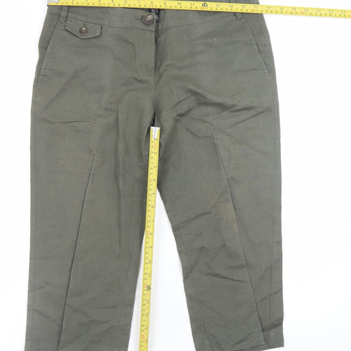 Mango Women Green Linen Cropped Trousers Size 12 Regular Fit