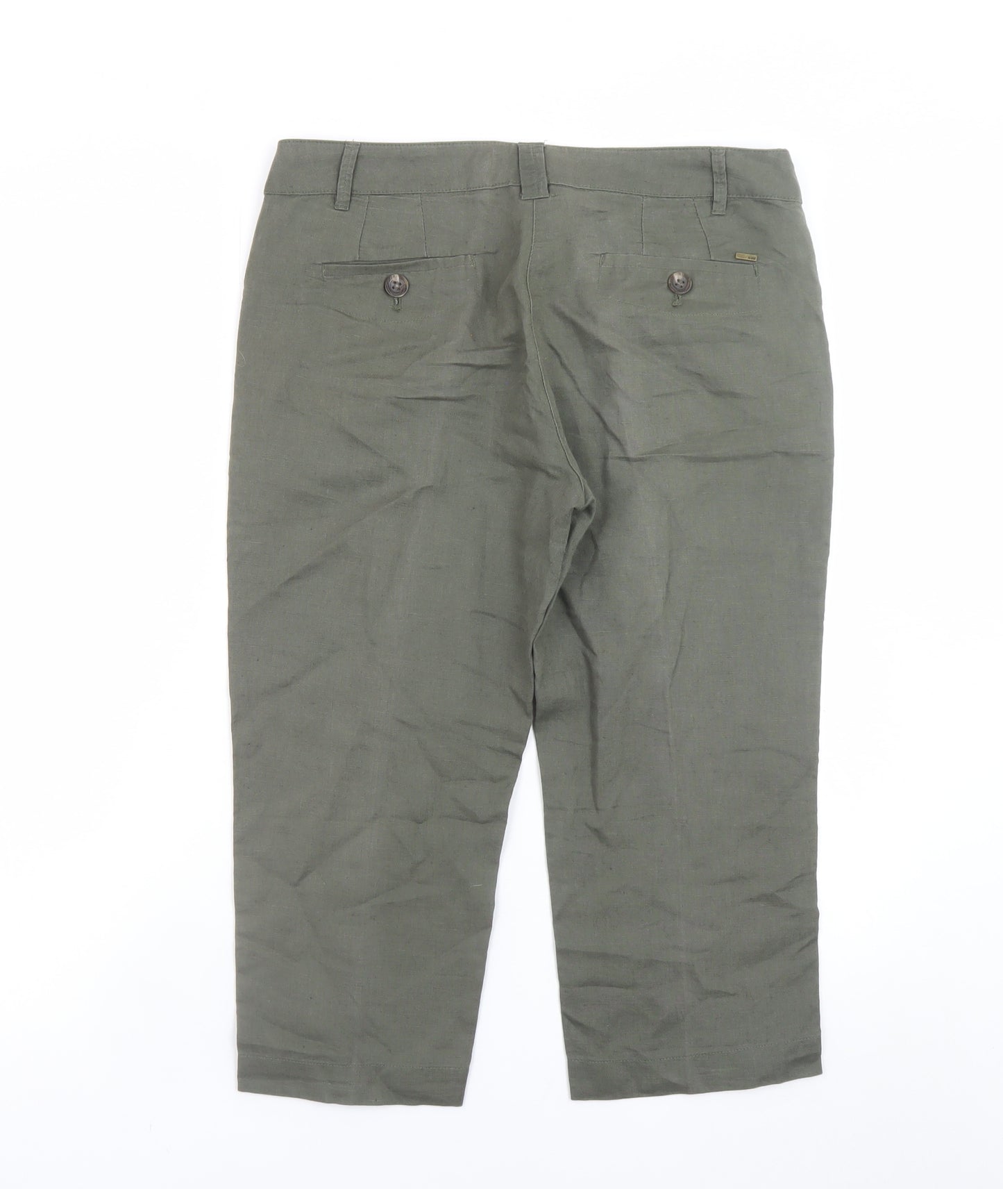 Mango Women Green Linen Cropped Trousers Size 12 Regular Fit