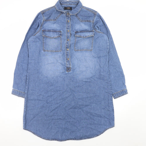 /DENIM Women Blue Size 12 Long Sleeve Shirt Dress