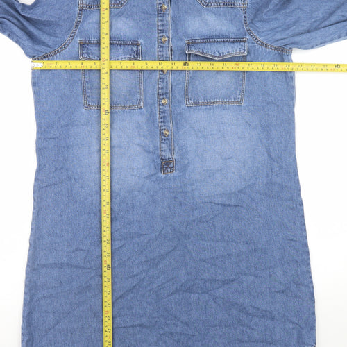 /DENIM Women Blue Size 12 Long Sleeve Shirt Dress