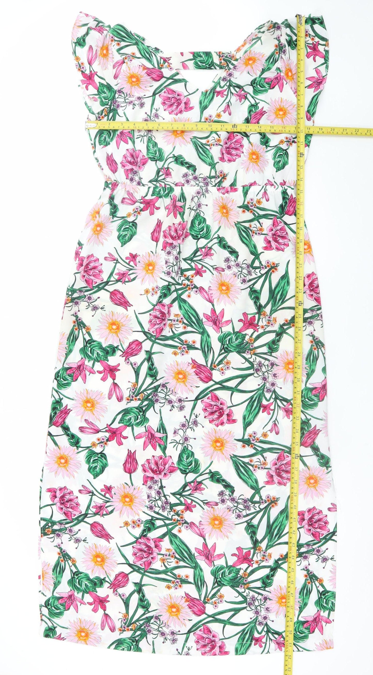 Dunnes Women Multicoloured Floral A-Line Knee Length Cotton Dress Size 12