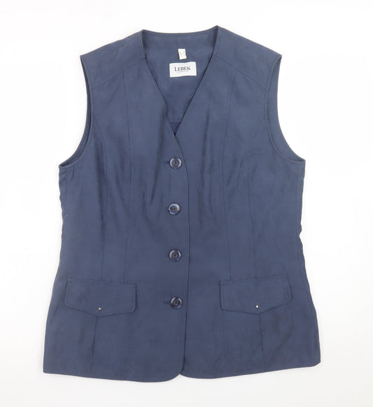 Lebek Women's Blue Sleeveless Button Basic Blouse Size 12