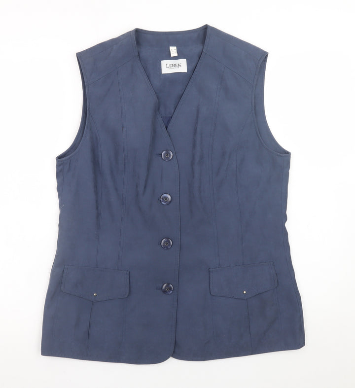 Lebek Women's Blue Sleeveless Button Basic Blouse Size 12