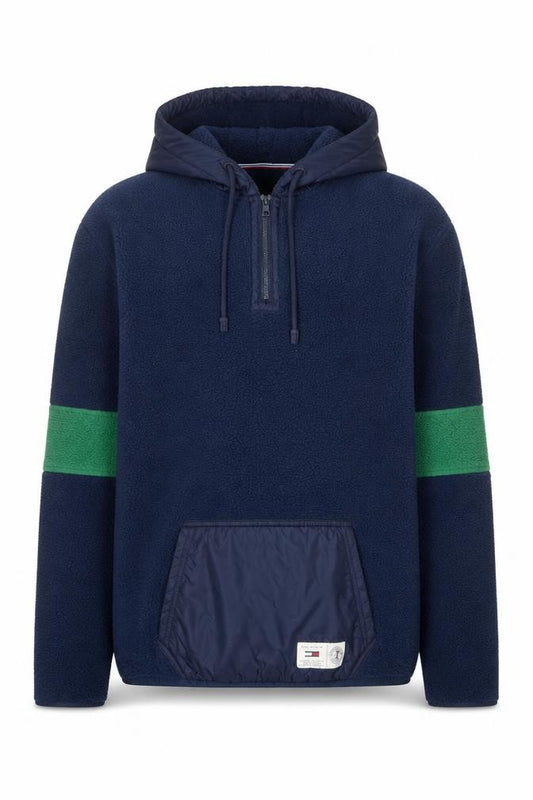 Front view of Tommy Jeans Men’s Blue Fleece Pullover Hoodie, size S