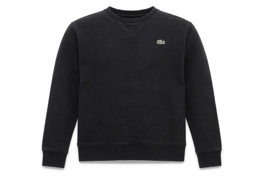 Front view of Lacoste Sport Men’s Black Crew Neck Sweatshirt, size S, Regular Fit