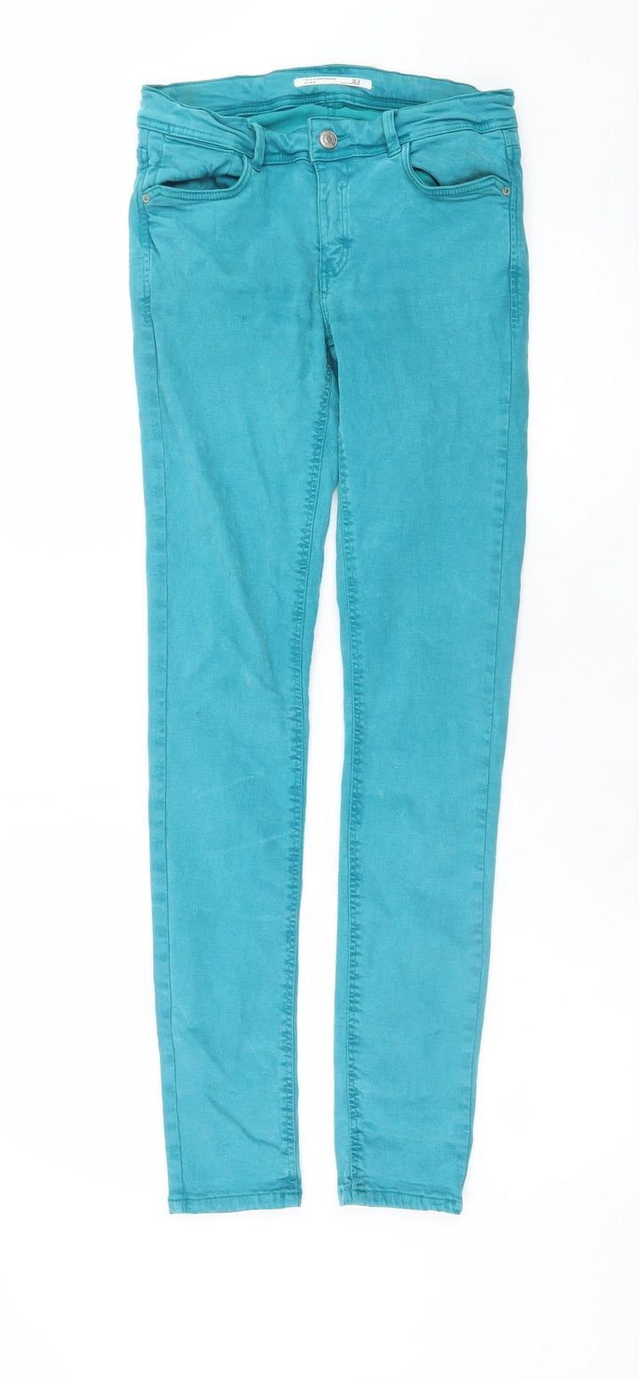 ZARA Women Green Skinny Jeans Size 10 Slim Fit Stretch Denim