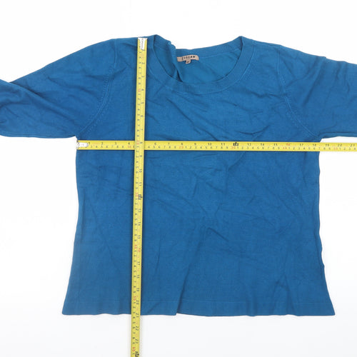 Jigsaw Women Blue M Viscose Blend Crew Neck Long Sleeve Pullover Jumper