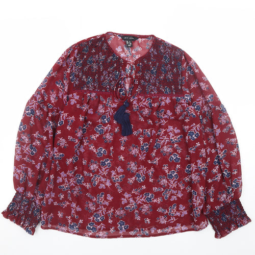 New Look Women's Red Floral Chiffon Tunic Blouse Size 6