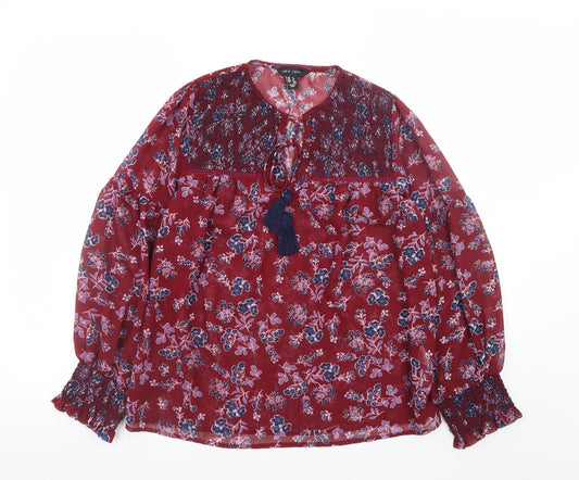 New Look Women's Red Floral Chiffon Tunic Blouse Size 6