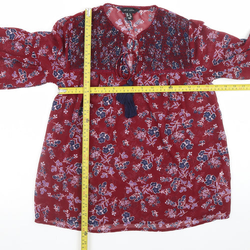 New Look Women's Red Floral Chiffon Tunic Blouse Size 6