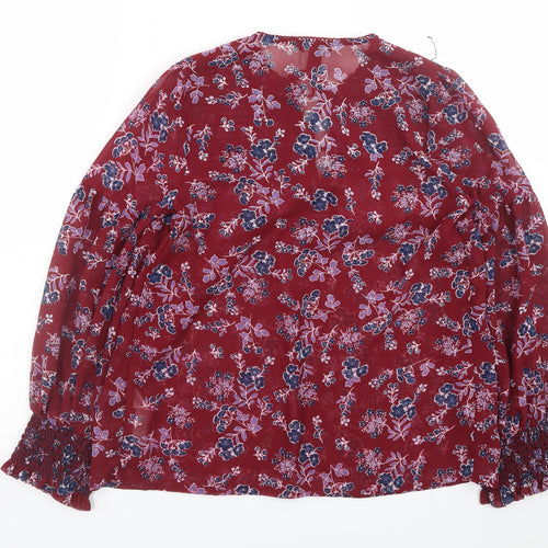 New Look Women's Red Floral Chiffon Tunic Blouse Size 6
