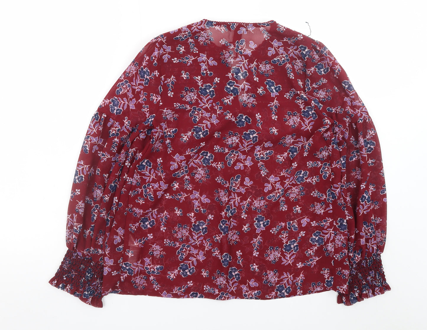 New Look Women's Red Floral Chiffon Tunic Blouse Size 6