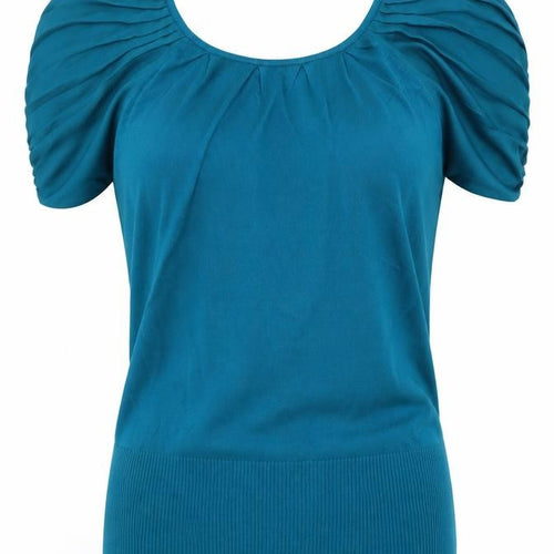 Mango Women Blue Puff Sleeve Knit Blouse Size 12